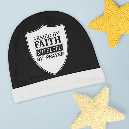 Armed By Faith Shielded By Prayer Baby Beanie (AOP) - ClaimedbyGodDesigns