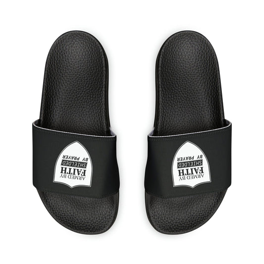 Armed By Faith Shielded By Prayer Women's PU Christian Slide Sandals - ClaimedbyGodDesigns