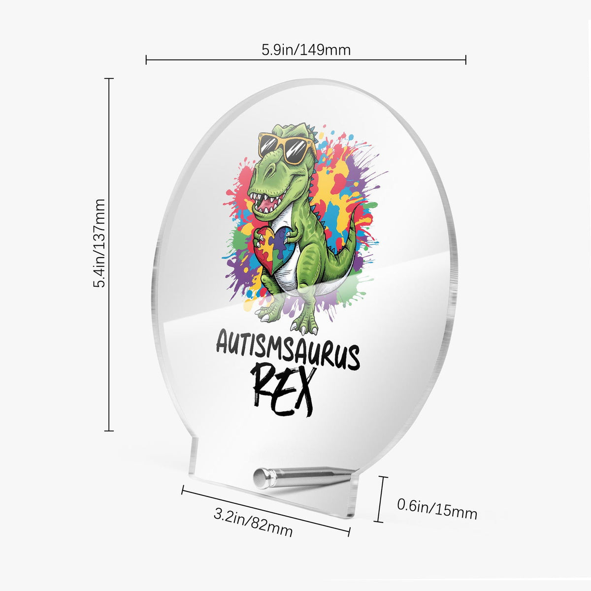 Autism-saurus Rex Acrylic Plaque with Stand - Round Autism Awareness Display Piece - ClaimedbyGodDesigns