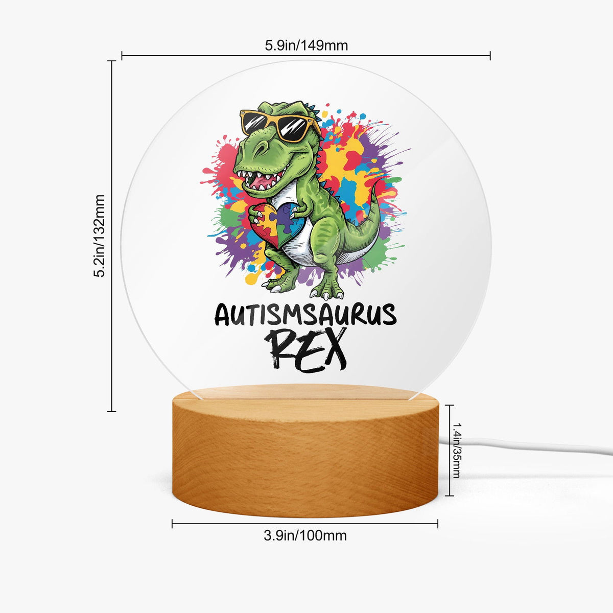 Autism-saurus Rex Acrylic Plaque with Stand - Round Autism Awareness Display Piece - ClaimedbyGodDesigns