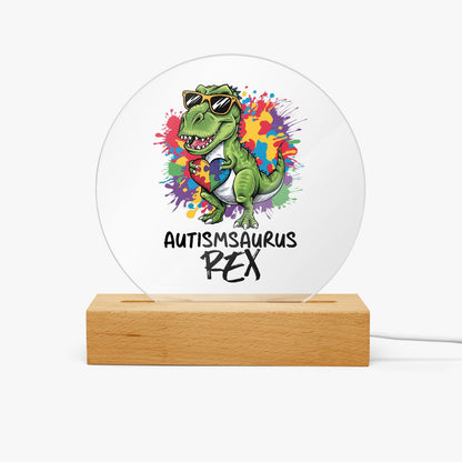 Autism-saurus Rex Acrylic Plaque with Stand - Round Autism Awareness Display Piece - ClaimedbyGodDesigns