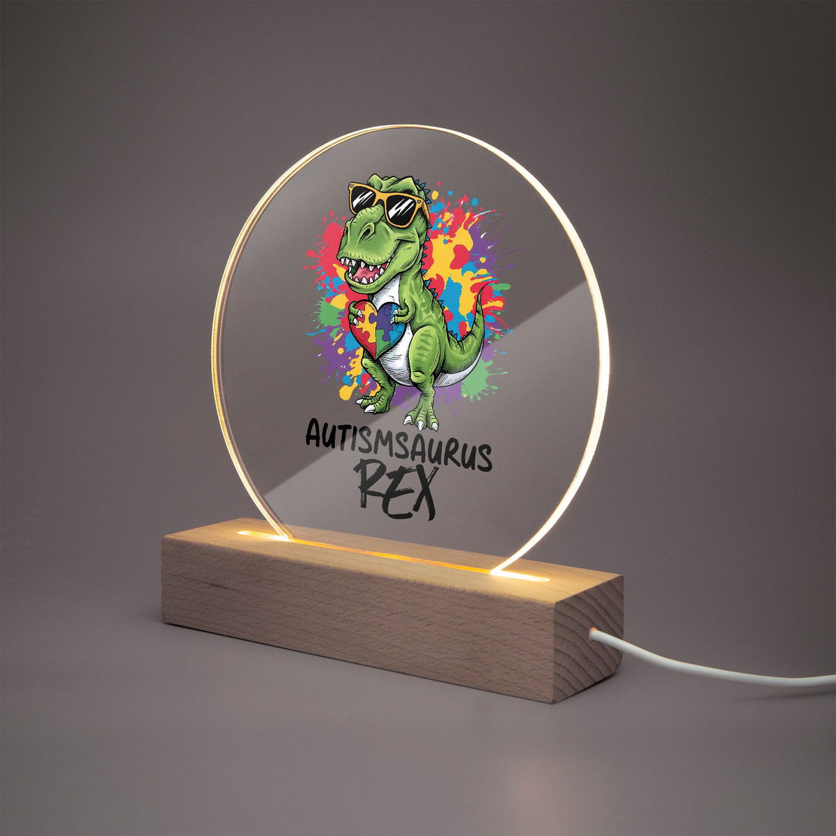 Autism-saurus Rex Acrylic Plaque with Stand - Round Autism Awareness Display Piece - ClaimedbyGodDesigns