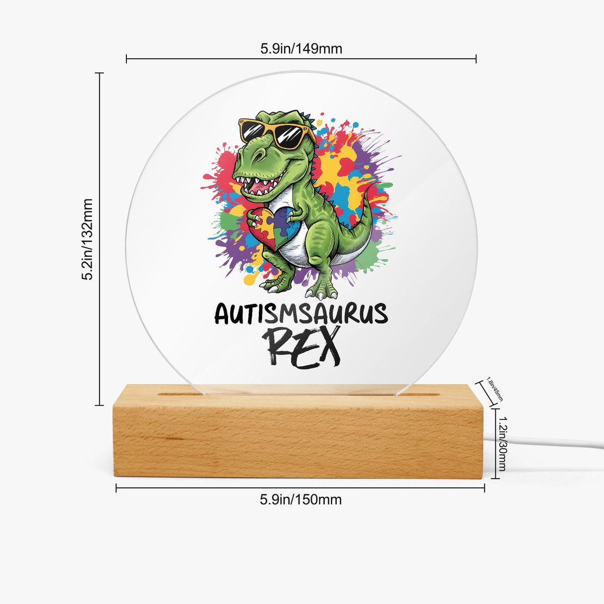 Autism-saurus Rex Acrylic Plaque with Stand - Round Autism Awareness Display Piece - ClaimedbyGodDesigns