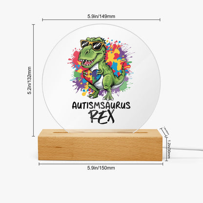 Autism-saurus Rex Acrylic Plaque with Stand - Round Autism Awareness Display Piece - ClaimedbyGodDesigns