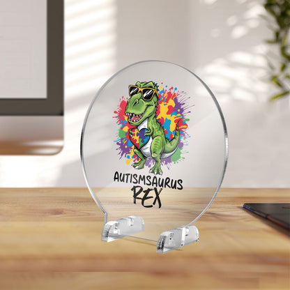 Autism-saurus Rex Acrylic Plaque with Stand - Round Autism Awareness Display Piece - ClaimedbyGodDesigns