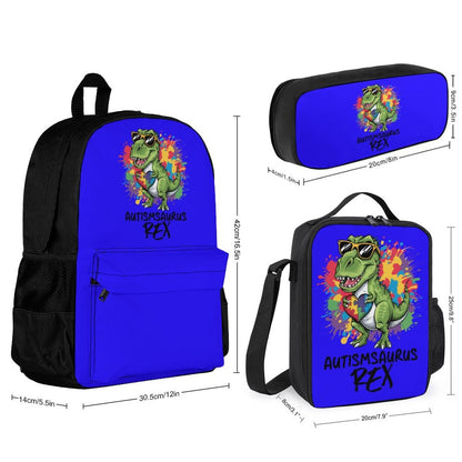 Autism Awareness Dino Lovers Set of 3 Bags (Shoulder Bag Lunch Bag & Pencil Pouch) - ClaimedbyGodDesigns