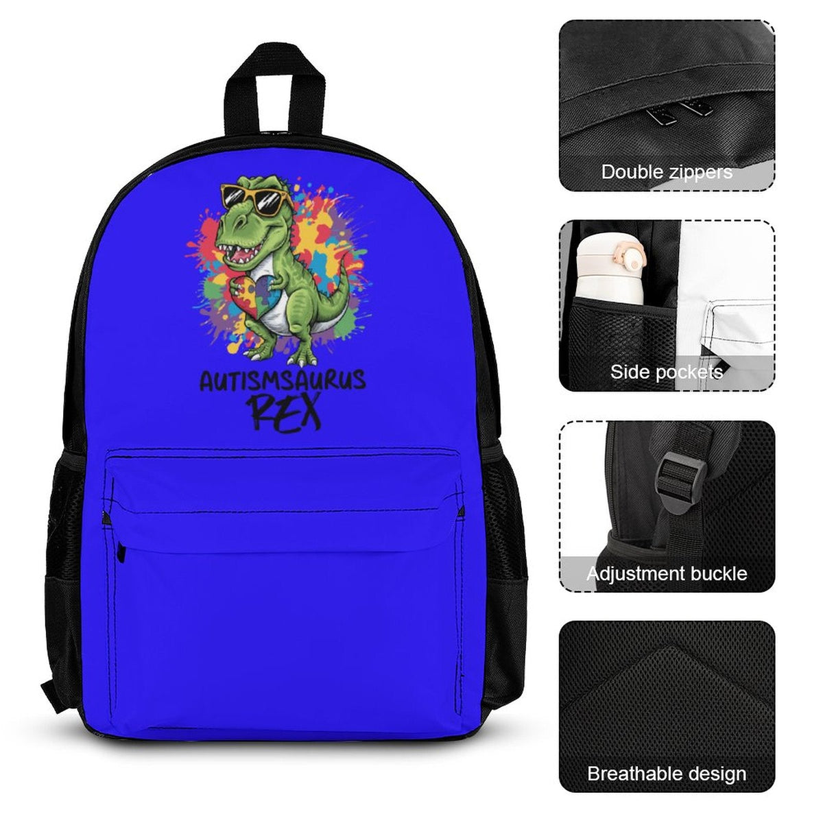 Autism Awareness Dino Lovers Set of 3 Bags (Shoulder Bag Lunch Bag & Pencil Pouch) - ClaimedbyGodDesigns