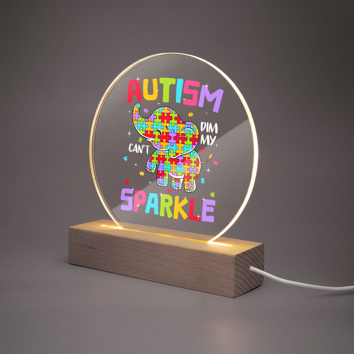 Autism Can't Dim My Sparkle Round Acrylic Plaque with Stand – Celebrate Resilience and Brilliance - ClaimedbyGodDesigns