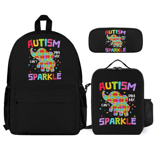 Autism Can't Dim My Sparkle Set of 3 Bags (Shoulder Bag Lunch Bag & Pencil Pouch) - ClaimedbyGodDesigns