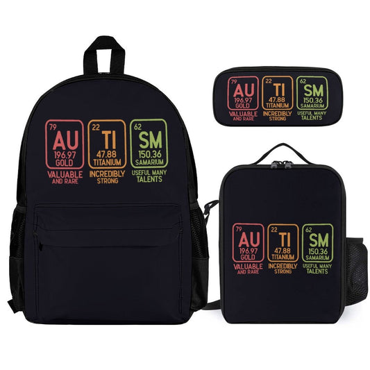 Autism Elements Set of 3 Bags (Shoulder Bag Lunch Bag & Pencil Pouch) - ClaimedbyGodDesigns