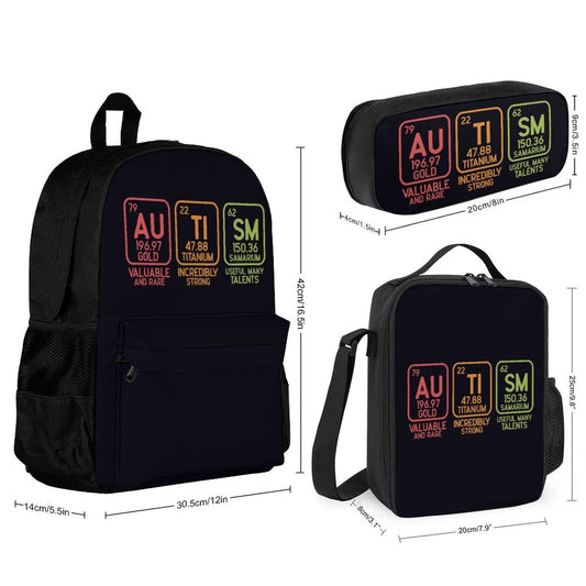 Autism Elements Set of 3 Bags (Shoulder Bag Lunch Bag & Pencil Pouch) - ClaimedbyGodDesigns
