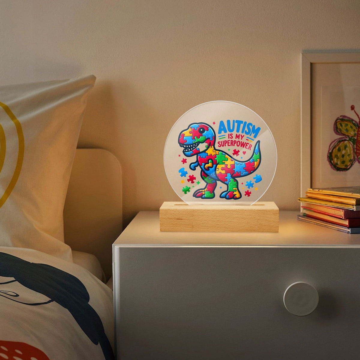 Autism Is My Superpower Autism Awareness Round Acrylic Plaque with Stand – Celebrate Strength and Individuality - ClaimedbyGodDesigns