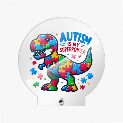 Autism Is My Superpower Autism Awareness Round Acrylic Plaque with Stand – Celebrate Strength and Individuality - ClaimedbyGodDesigns