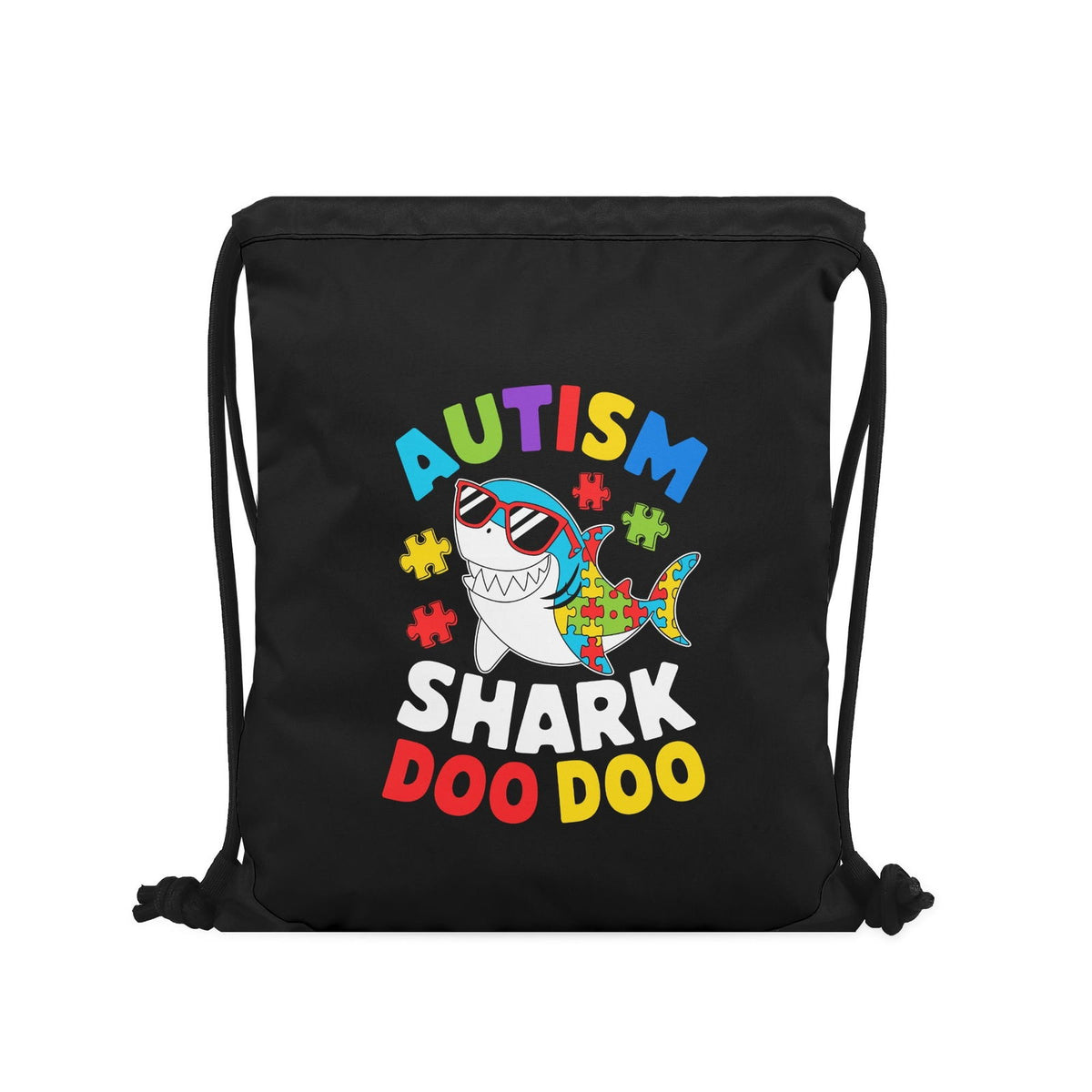 Autism Shark Autism Awareness Black Drawstring Bag(Single-Sided Print) - ClaimedbyGodDesigns