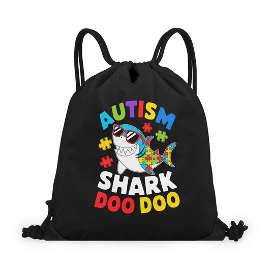 Autism Shark Autism Awareness Black Drawstring Bag(Single-Sided Print) - ClaimedbyGodDesigns