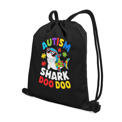 Autism Shark Autism Awareness Black Drawstring Bag(Single-Sided Print) - ClaimedbyGodDesigns