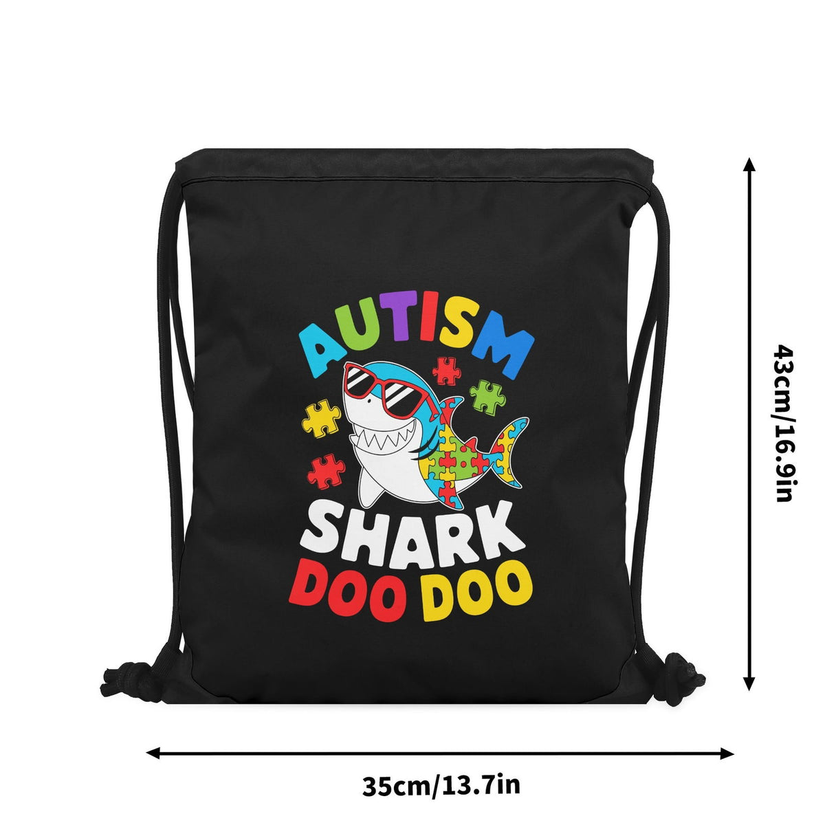 Autism Shark Autism Awareness Black Drawstring Bag(Single-Sided Print) - ClaimedbyGodDesigns