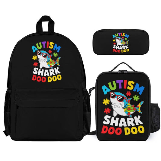 Autism Shark Autism Awareness Set of 3 Bags (Shoulder Bag Lunch Bag & Pencil Pouch) - ClaimedbyGodDesigns
