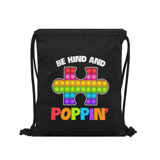 Be Kind And Poppin Autism Awareness Black Drawstring Bag(Single-Sided Print) - ClaimedbyGodDesigns