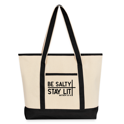 Be Salty Stay Lit Christian Large Canvas Deluxe Tote Bag - ClaimedbyGodDesigns