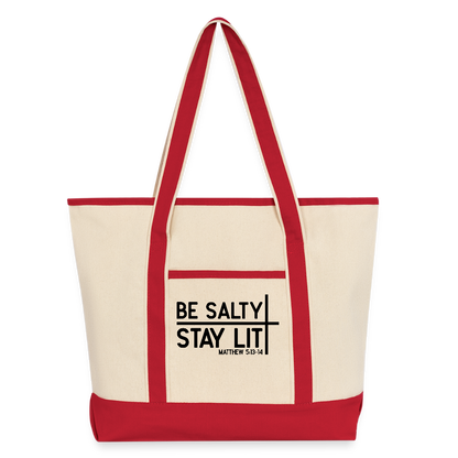 Be Salty Stay Lit Christian Large Canvas Deluxe Tote Bag - ClaimedbyGodDesigns