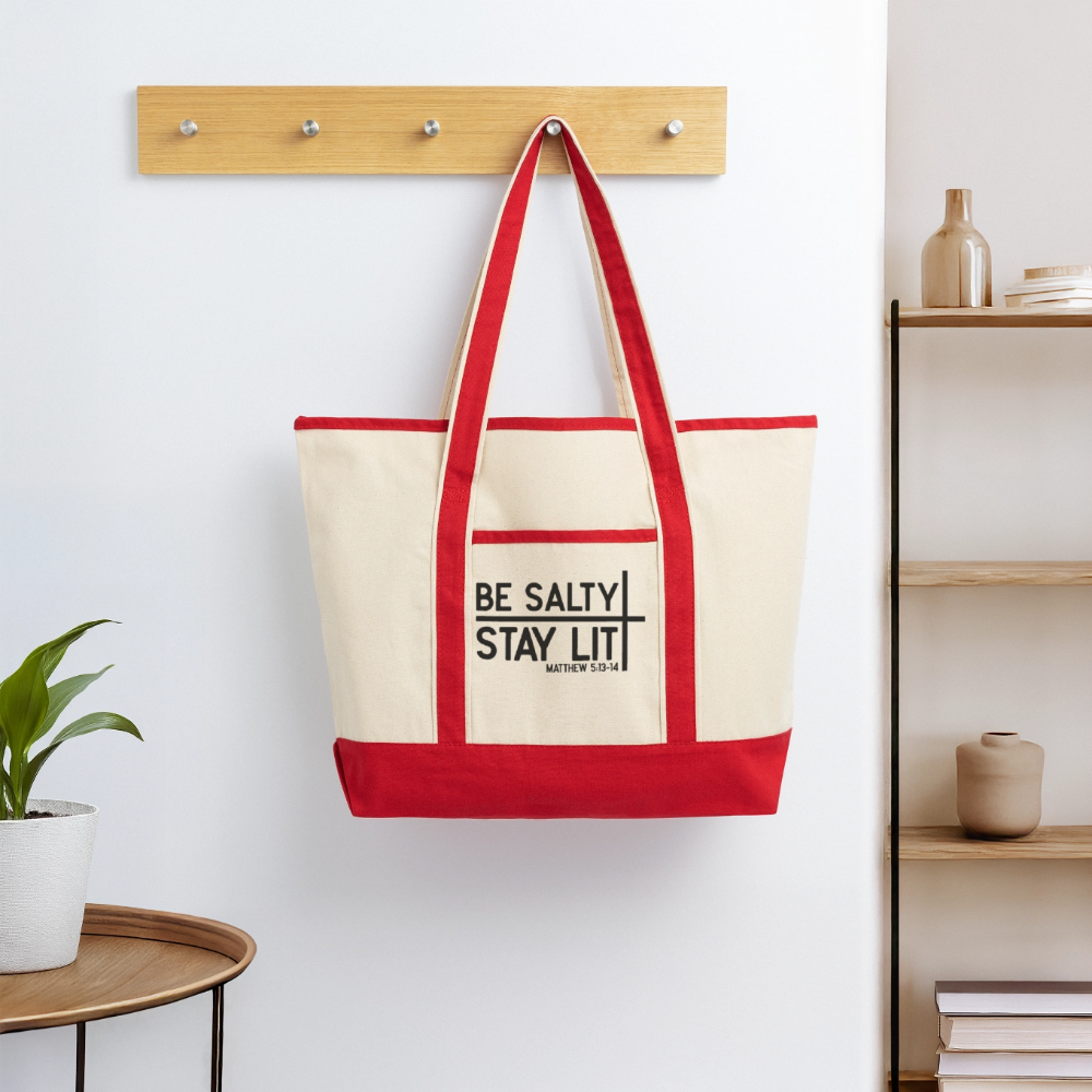Be Salty Stay Lit Christian Large Canvas Deluxe Tote Bag - ClaimedbyGodDesigns