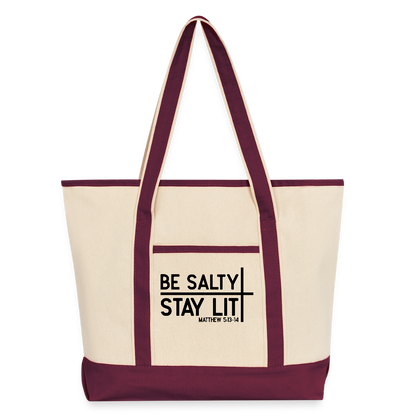 Be Salty Stay Lit Christian Large Canvas Deluxe Tote Bag - ClaimedbyGodDesigns