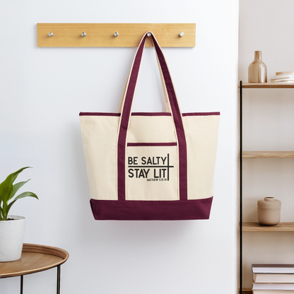 Be Salty Stay Lit Christian Large Canvas Deluxe Tote Bag - ClaimedbyGodDesigns