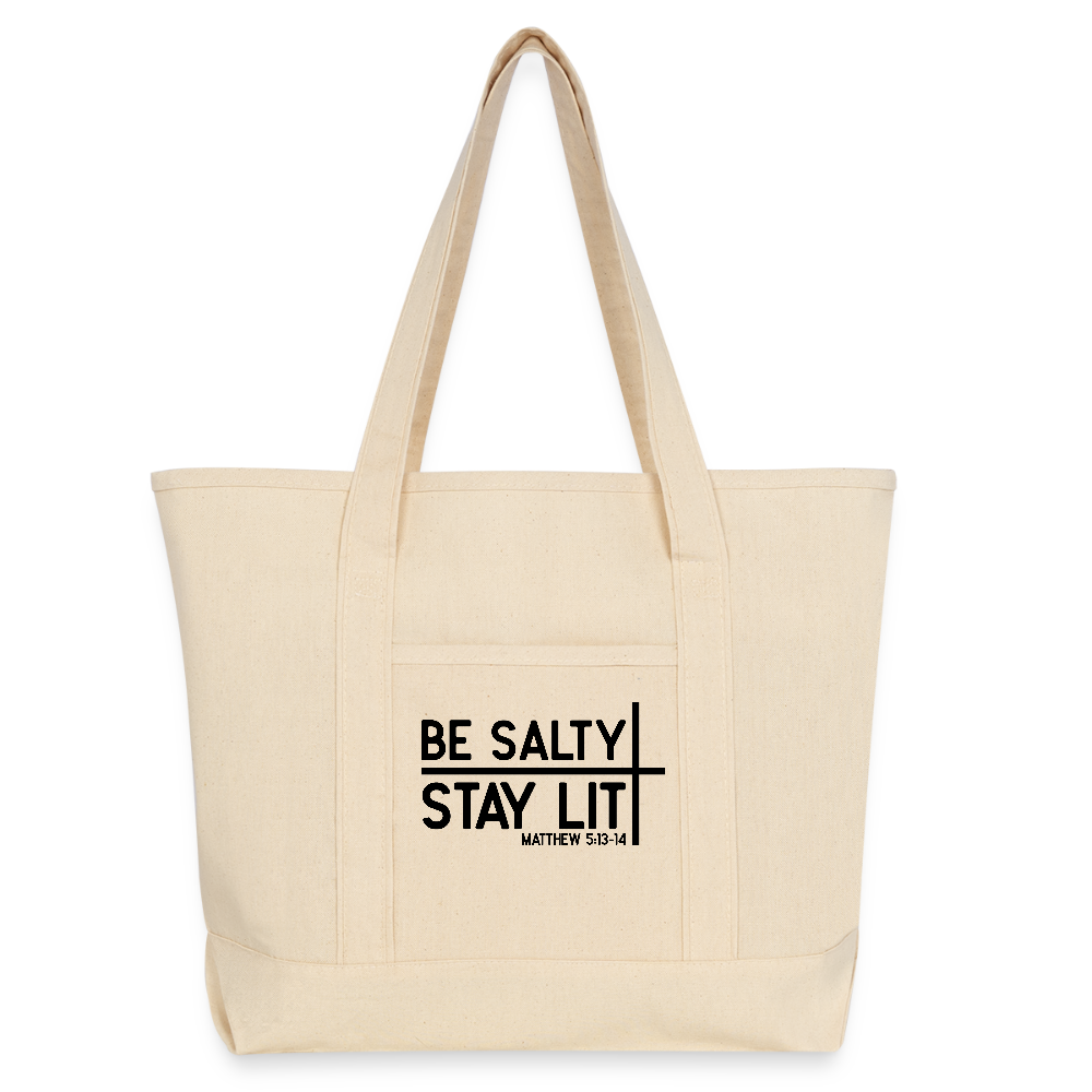 Be Salty Stay Lit Christian Large Canvas Deluxe Tote Bag - ClaimedbyGodDesigns