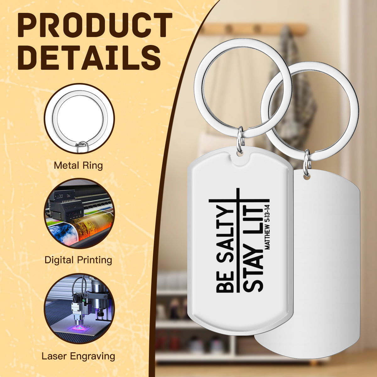 Be Salty Stay Lit Christian Stainless Steel Keychain - ClaimedbyGodDesigns