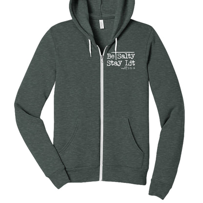 Be Salty Stay Lit Unisex Christian Full - zip Hooded Sweatshirt - ClaimedbyGodDesigns