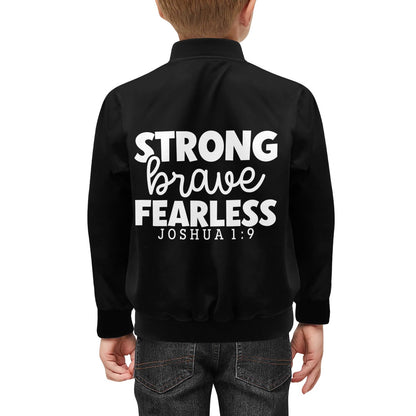 Be Strong Brave Fearless Kids' Bomber Jacket with Pockets - ClaimedbyGodDesigns