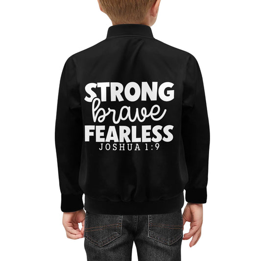 Be Strong Brave Fearless Kids' Bomber Jacket with Pockets - ClaimedbyGodDesigns