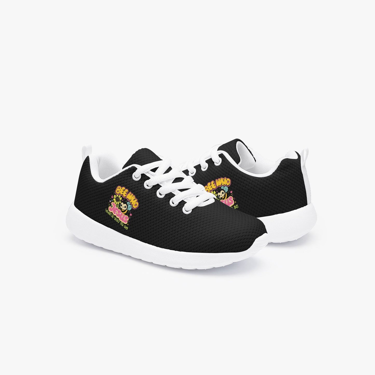 Be Who Jesus Wants You To Be Kid’s Christian Running Shoes - Lifestyle Mesh Design - ClaimedbyGodDesigns