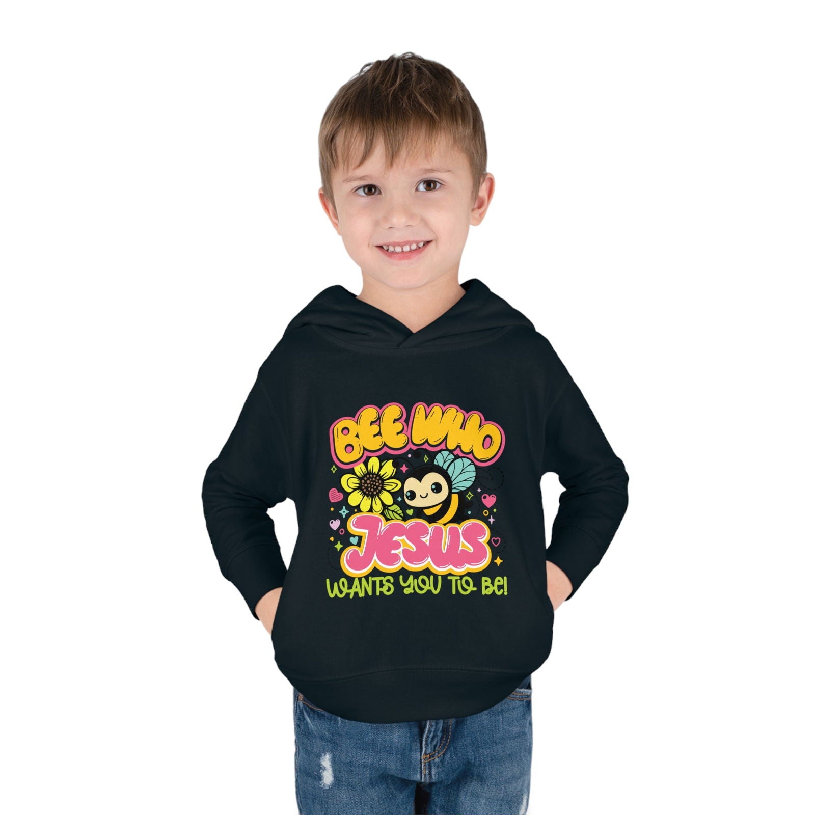 Bee Who Jesus Wants You To Be Christian Toddler Pullover Fleece Hooded Sweatshirt - ClaimedbyGodDesigns