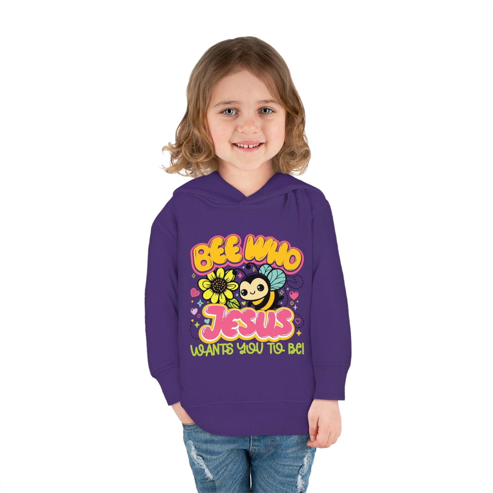 Bee Who Jesus Wants You To Be Christian Toddler Pullover Fleece Hooded Sweatshirt - ClaimedbyGodDesigns