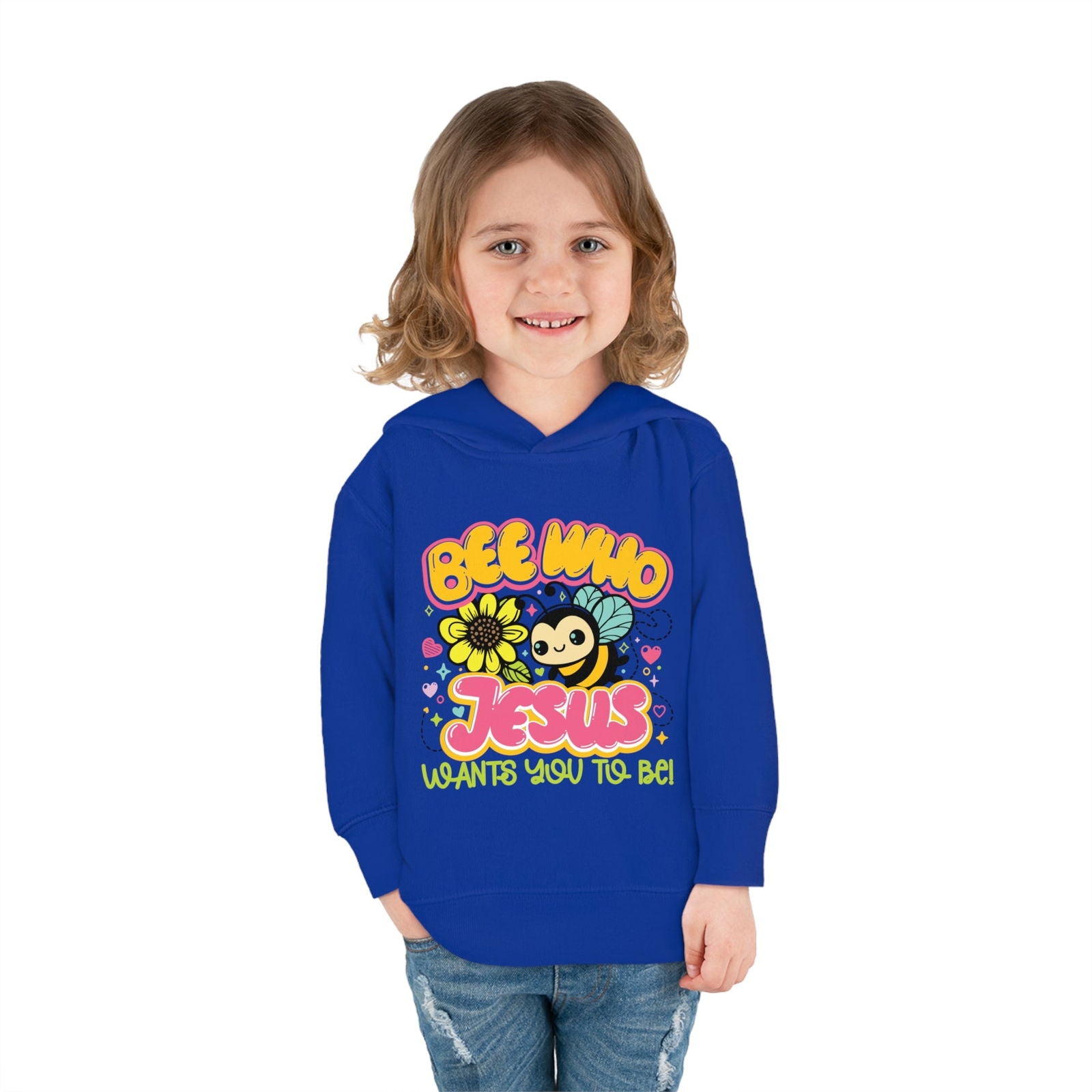 Bee Who Jesus Wants You To Be Christian Toddler Pullover Fleece Hooded Sweatshirt - ClaimedbyGodDesigns