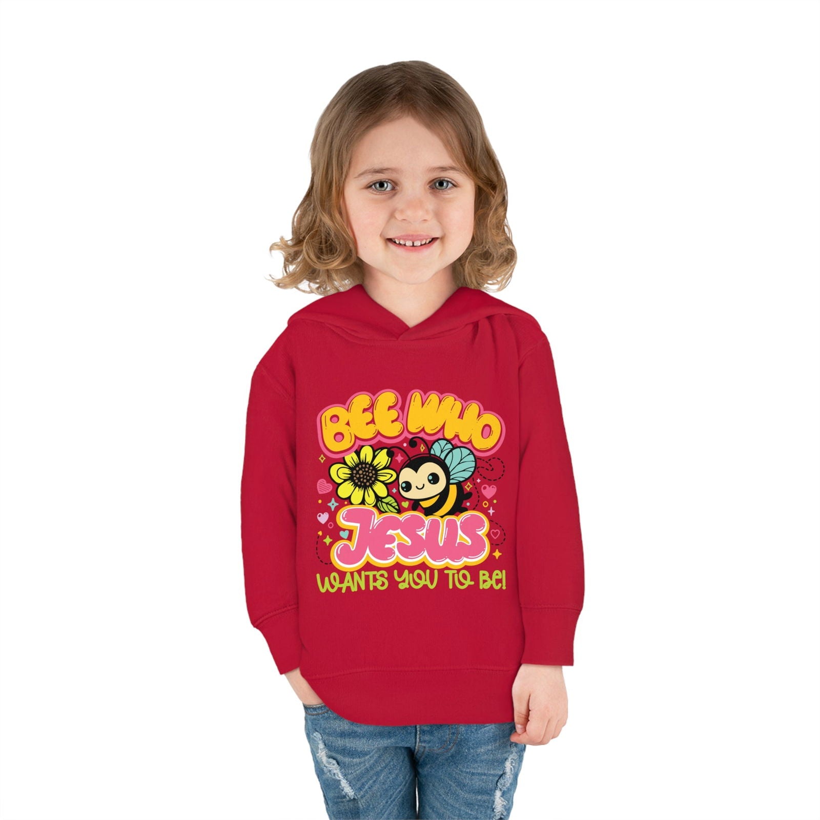 Bee Who Jesus Wants You To Be Christian Toddler Pullover Fleece Hooded Sweatshirt - ClaimedbyGodDesigns