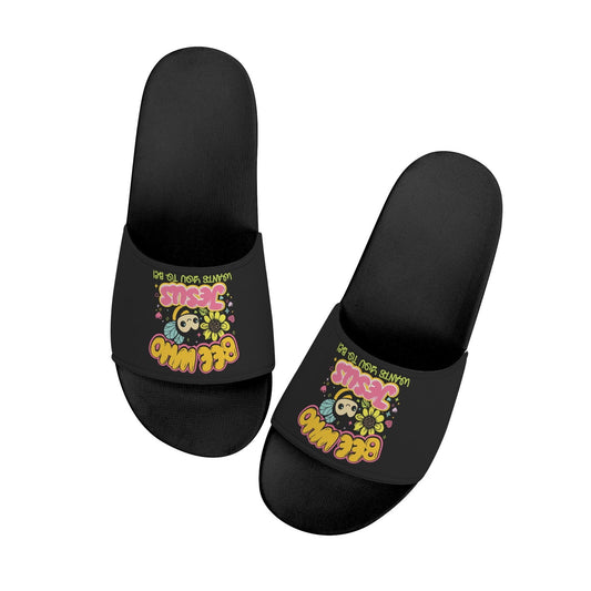 Bee Who Jesus Wants You To Be Kids Christian Slide Sandals - ClaimedbyGodDesigns