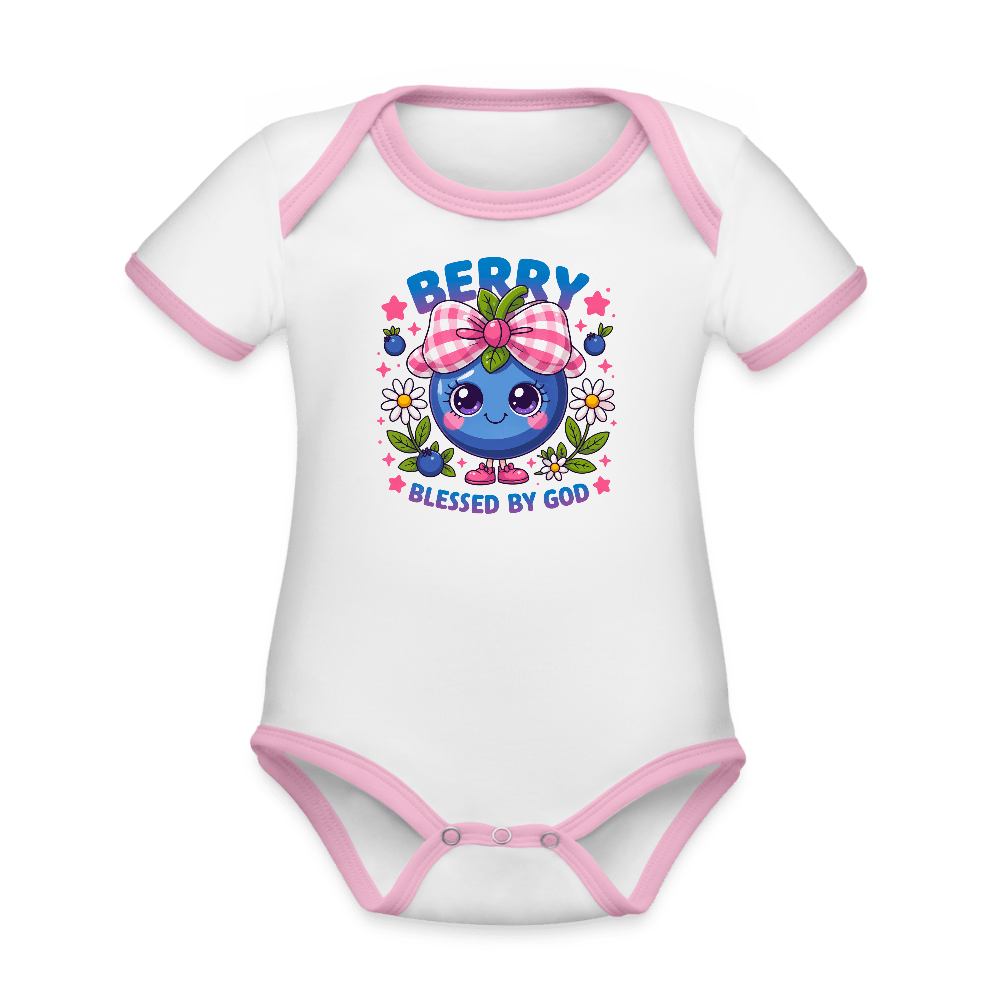 Berry Blessed Organic Contrast Short Sleeve Christian Baby Jumpsuit - ClaimedbyGodDesigns
