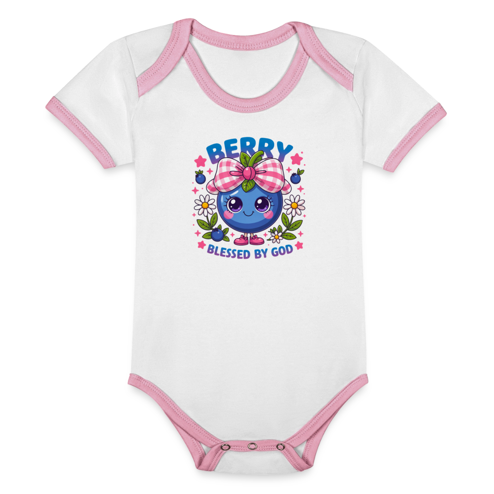 Berry Blessed Organic Contrast Short Sleeve Christian Baby Onesie - ClaimedbyGodDesigns