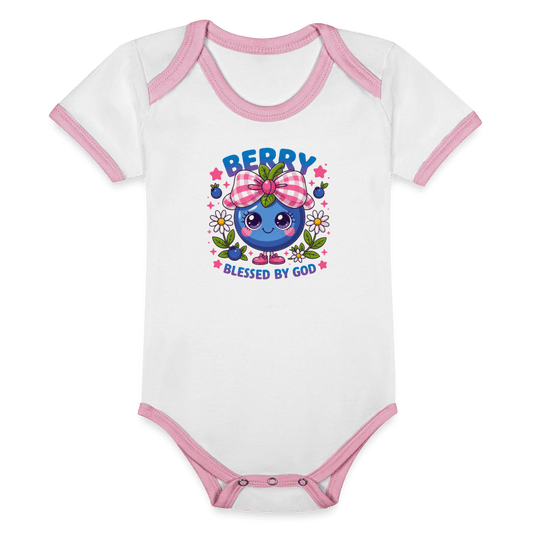 Berry Blessed Organic Contrast Short Sleeve Christian Baby Jumpsuit - ClaimedbyGodDesigns