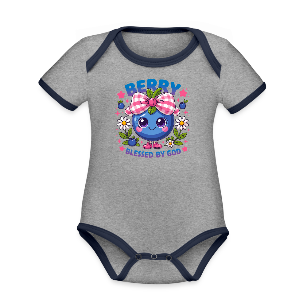 Berry Blessed Organic Contrast Short Sleeve Christian Baby Onesie - ClaimedbyGodDesigns