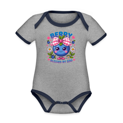 Berry Blessed Organic Contrast Short Sleeve Christian Baby Onesie - ClaimedbyGodDesigns