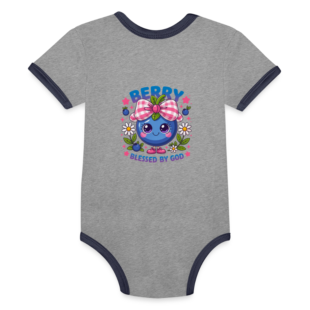 Berry Blessed Organic Contrast Short Sleeve Christian Baby Onesie - ClaimedbyGodDesigns