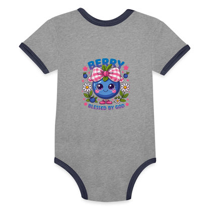 Berry Blessed Organic Contrast Short Sleeve Christian Baby Onesie - ClaimedbyGodDesigns