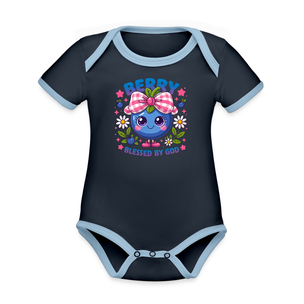 Berry Blessed Organic Contrast Short Sleeve Christian Baby Onesie - ClaimedbyGodDesigns