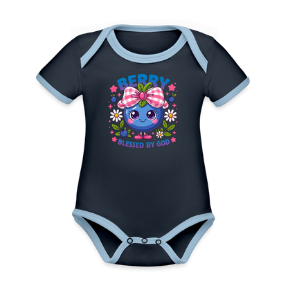 Berry Blessed Organic Contrast Short Sleeve Christian Baby Onesie - ClaimedbyGodDesigns