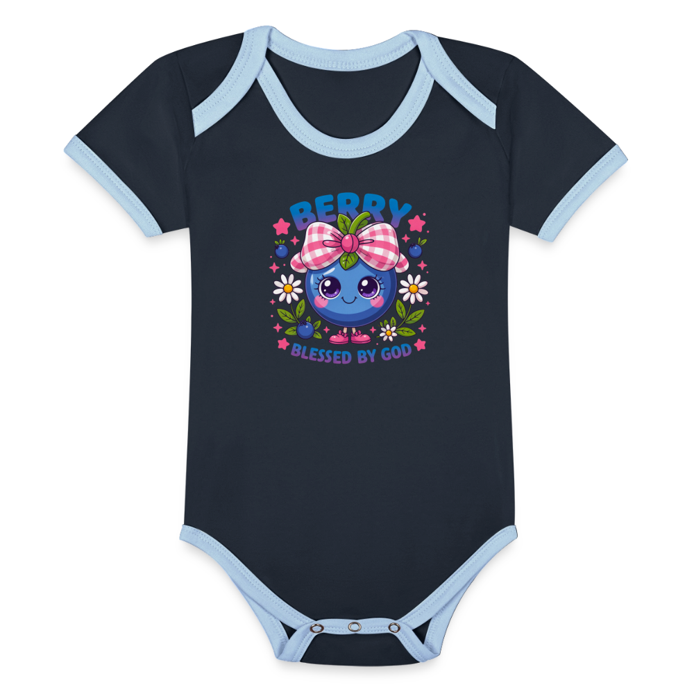 Berry Blessed Organic Contrast Short Sleeve Christian Baby Onesie - ClaimedbyGodDesigns