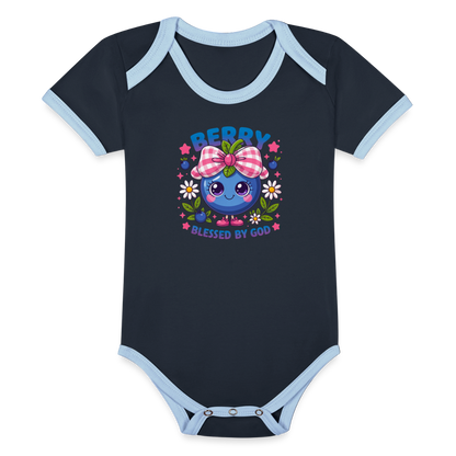Berry Blessed Organic Contrast Short Sleeve Christian Baby Onesie - ClaimedbyGodDesigns
